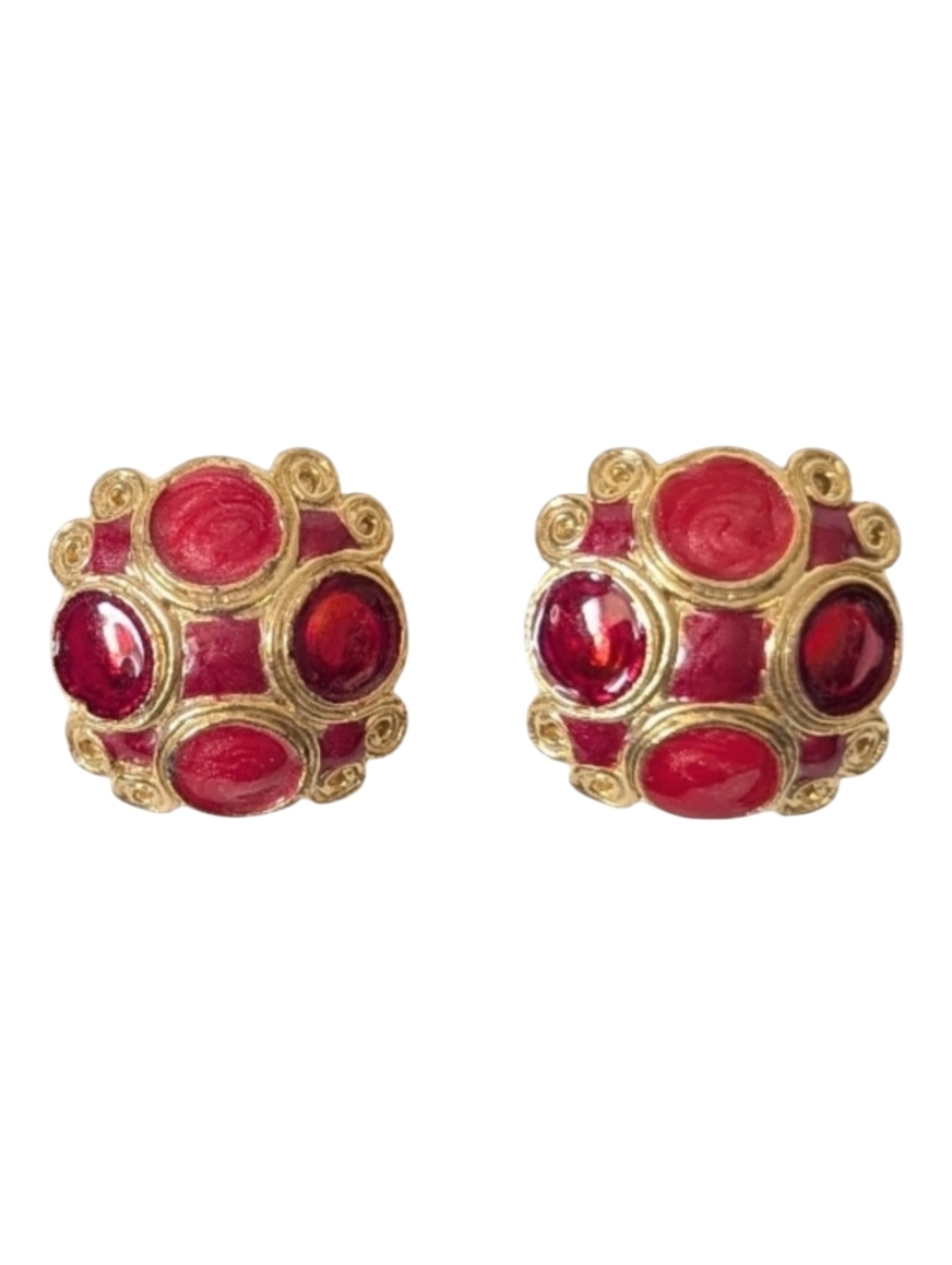 Elegant Gold and Red Earrings Pierced Vintage 90s